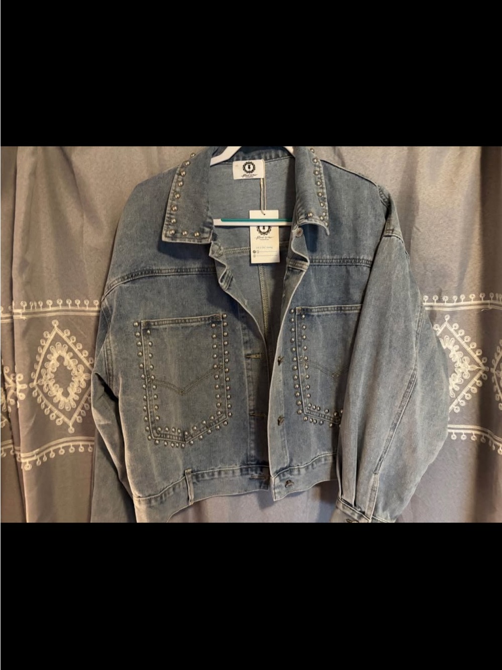 Studded Light Blue Denim Jacket - Women/Unisex Casual Overshirt